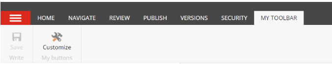 A My Toolbar page showing the top toolbar with the Customize button displayed under the My buttons section of the My Toolbar tab.
