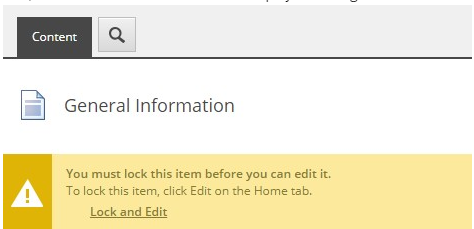 A warning message stating that you must lock this item before you can edit it.