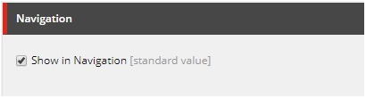A Navigation page showing a single option labeled 'Show in Navigation', with the checkbox checked and marked as the standard value.