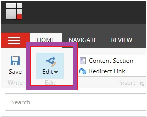 A Home tab page showing the top toolbar with the Edit button highlighted.