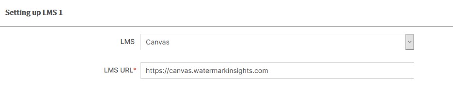 The LMS Integration settings in SL&L with 'Canvas' selected as the LMS and a field for 'LMS URL'.