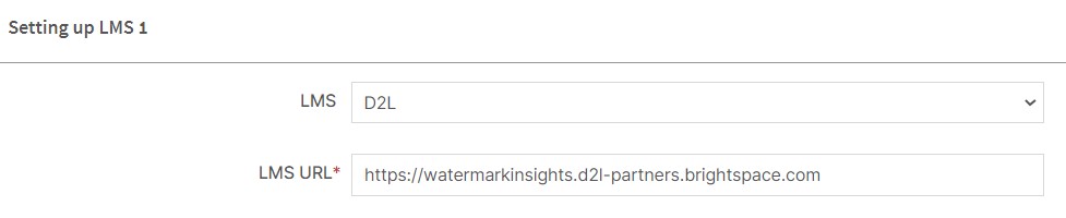 Screenshot of the LMS Integration settings in SL&L, showing the D2L option selected and the LMS URL field.
