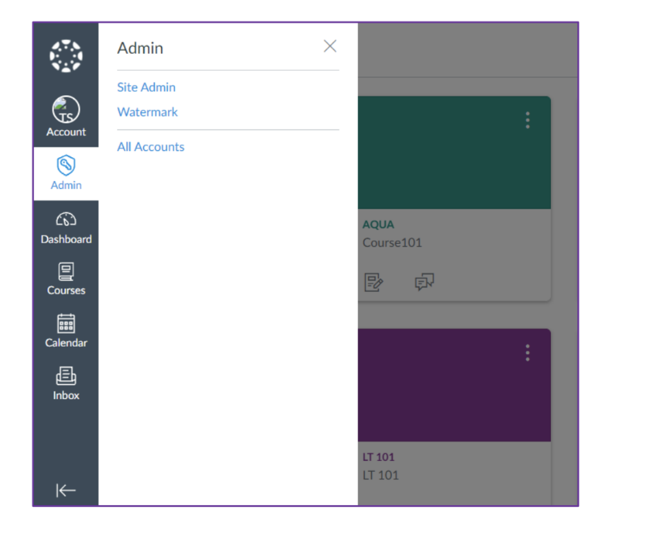 The Admin panel showing options for Site Admin, Watermark, and All Accounts.